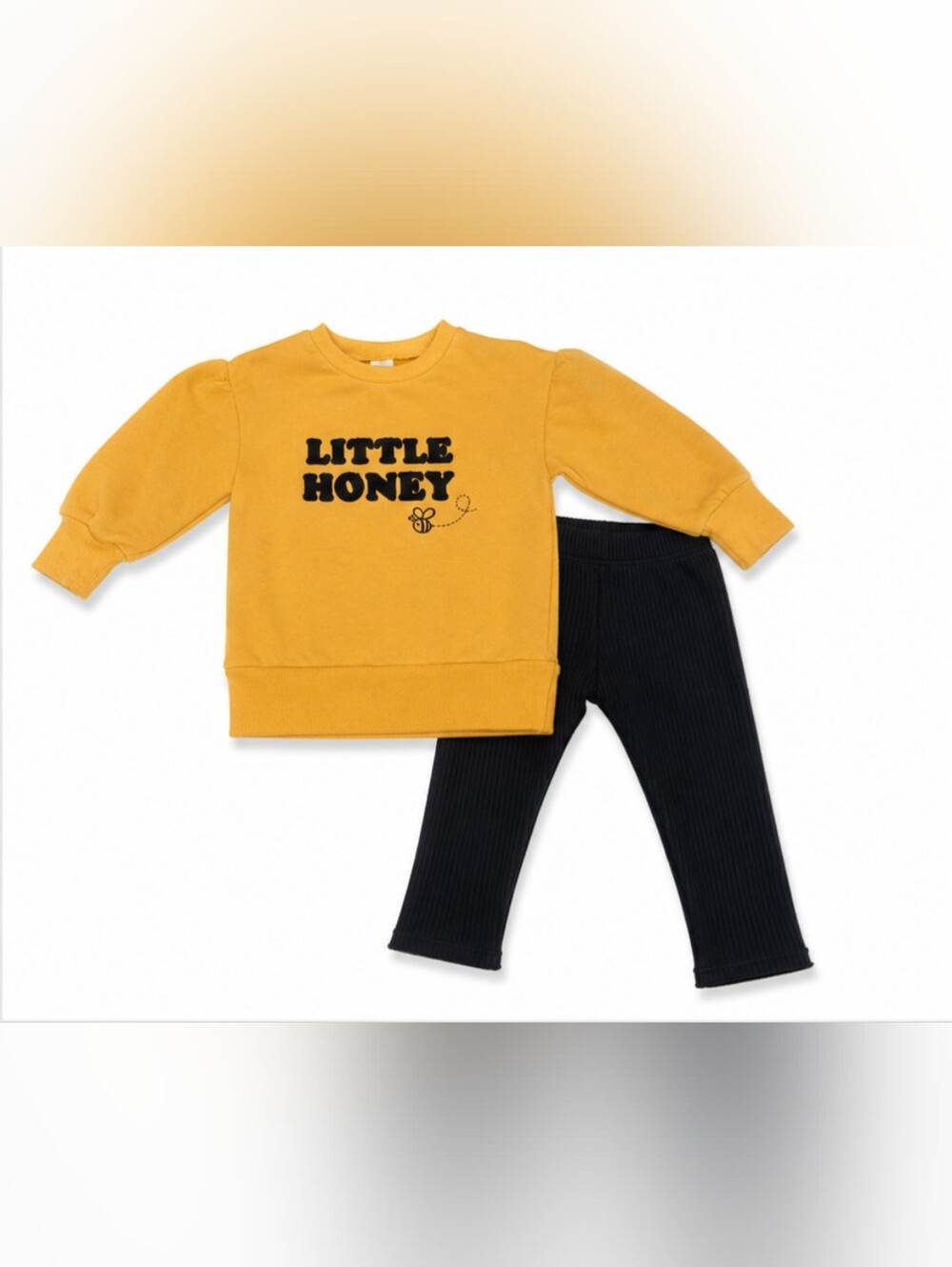 Girls Little Honey Mustard Sweatshirt & Black Leggings Set | Size 18M